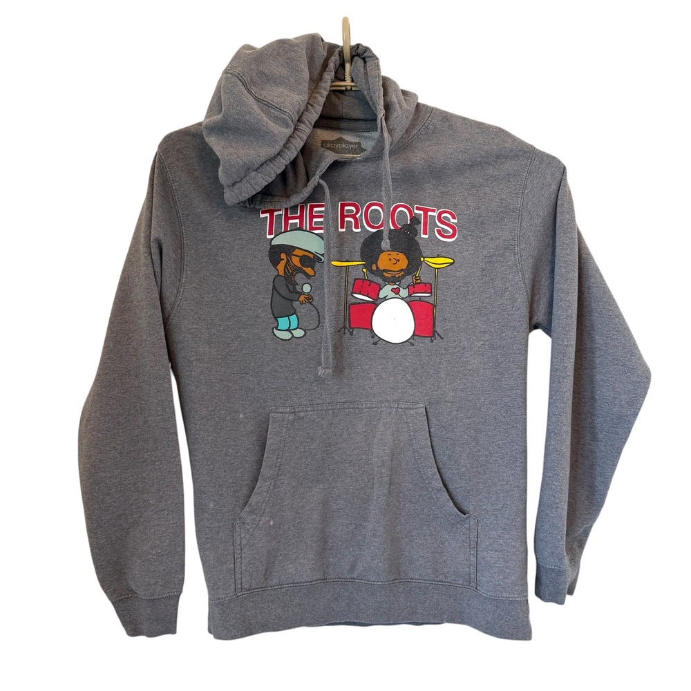 The Roots Okayplayer Hoodie Gray Questlove Black Thought Cartoon Medium READ‎